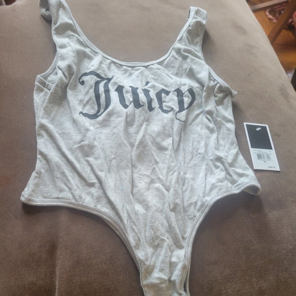 JUICY COUTURE GRAY Scoop Neck Cotton Spandex Body Suit
